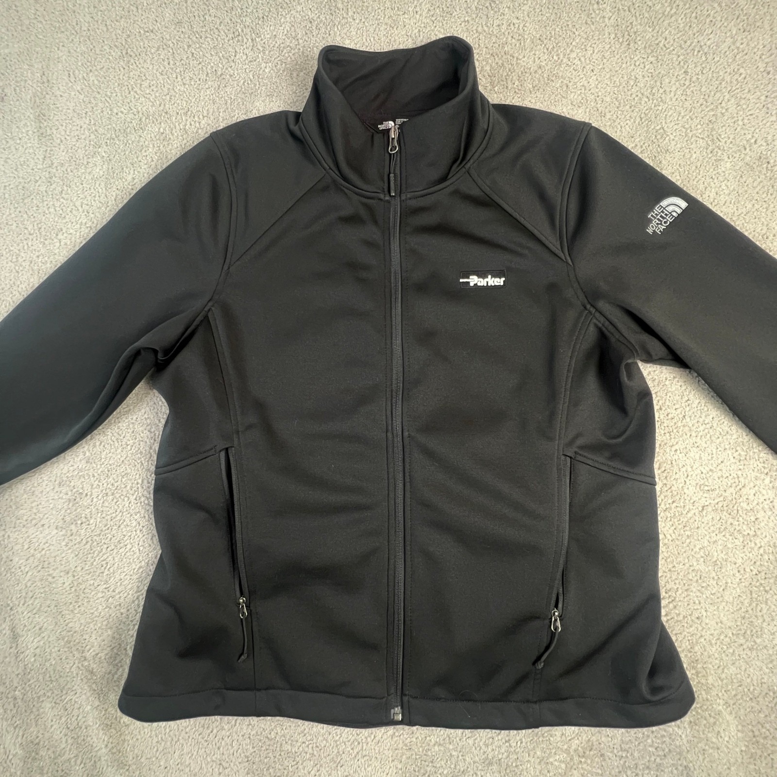 The North Face Womens Xl Black Softshell Full Zip Jacket Parker Logo Ridgewall
